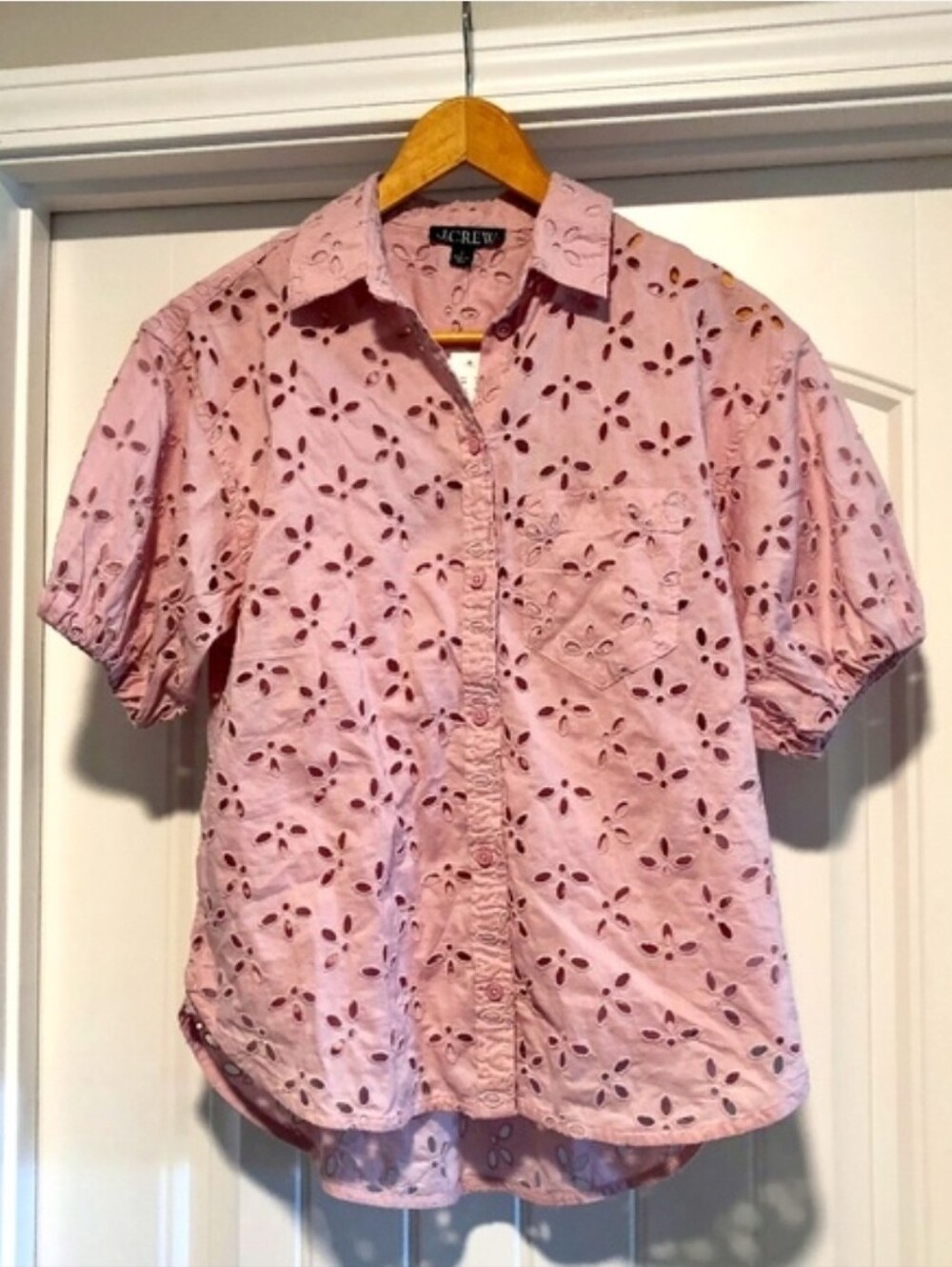 J. Crew Light Pink Eyelet Short Sleeve Button-Down Shirt,  Pick Color, Size 2